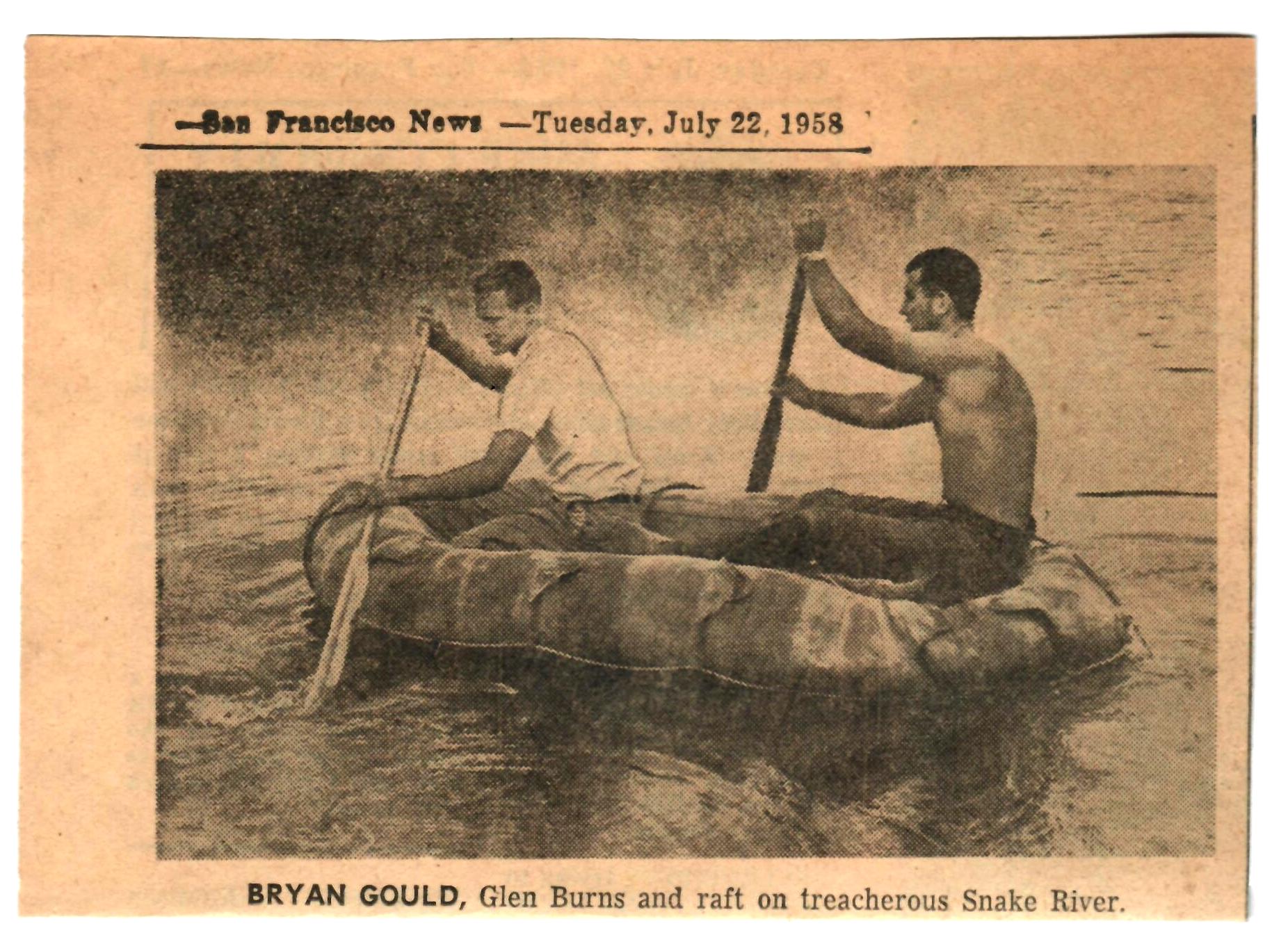 Bryan and Glen on a raft in the Snake River, newspaper clipping